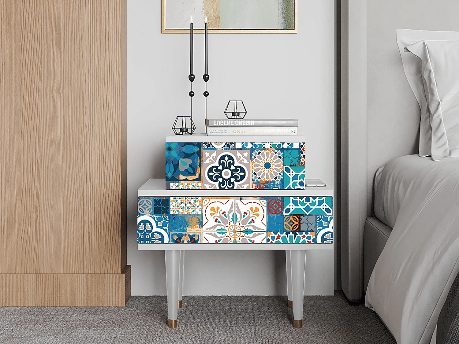 Mesita de noche - 58х58х41 cm - NS1 - Moroccan Market, Blanco