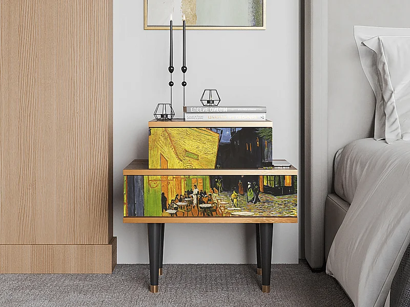 Stolik nocny - 58х58х41 cm - NS1 - Café Terrace at Night, Orzech