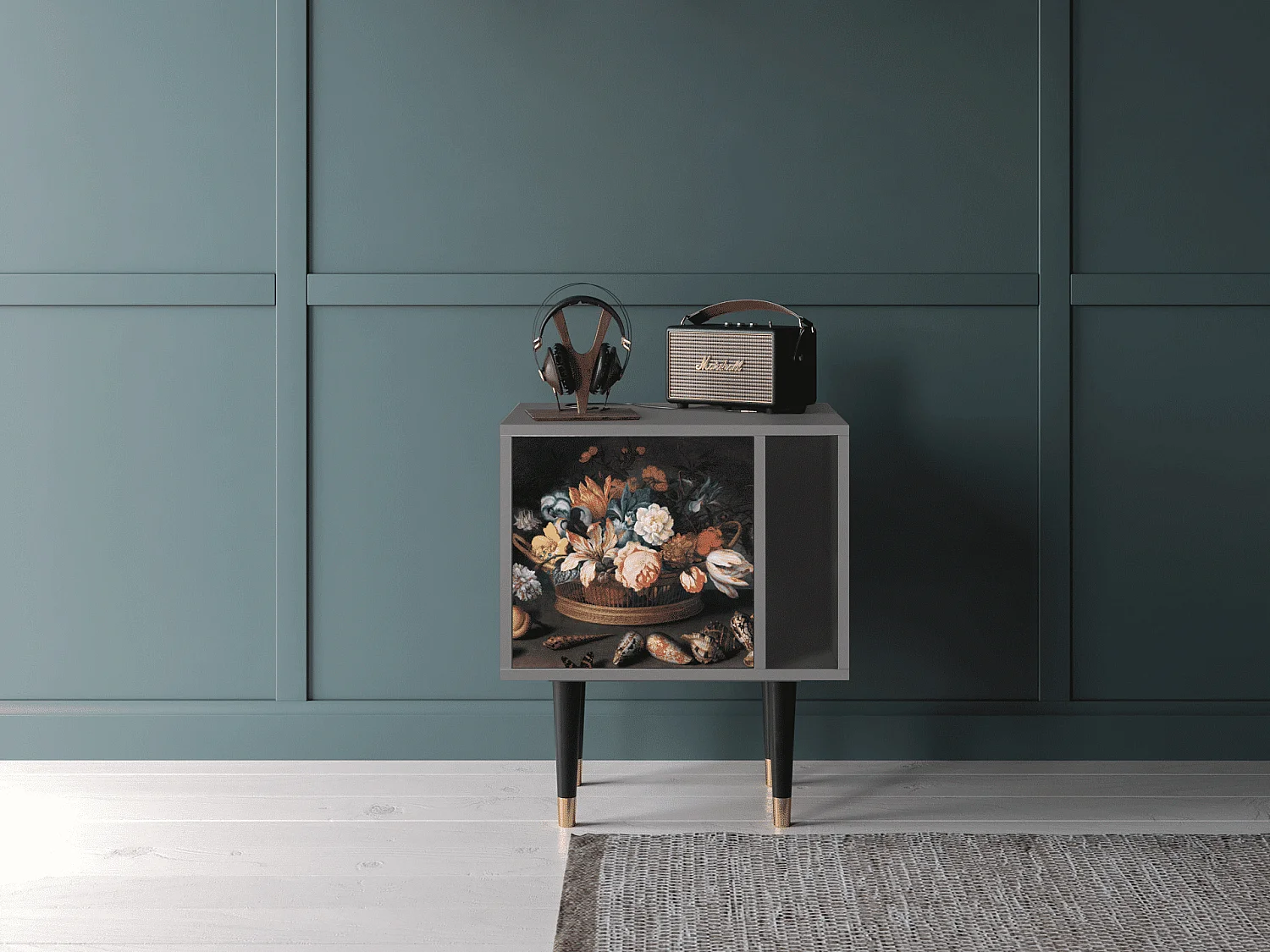 Comodino - 57х69х48 cm - S2 - Still Life with Flowers, Grigio