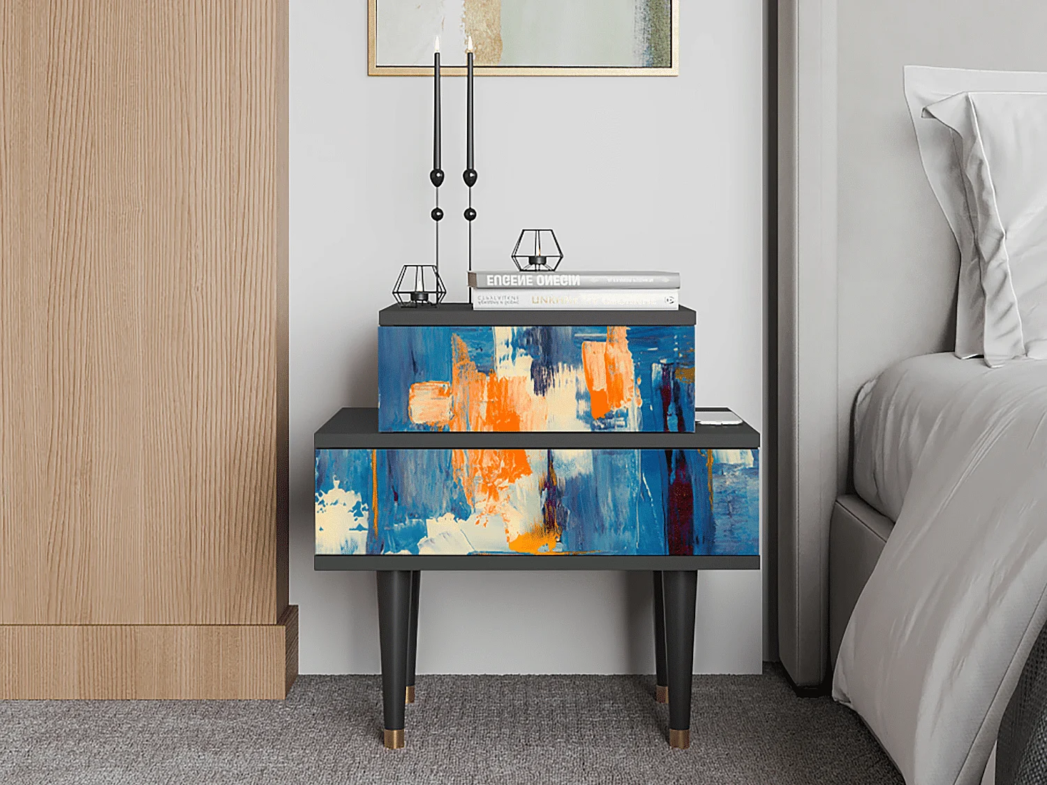 Table de nuit - 58х58х41 cm - NS1 - Abstract Expressionism, Anthracite