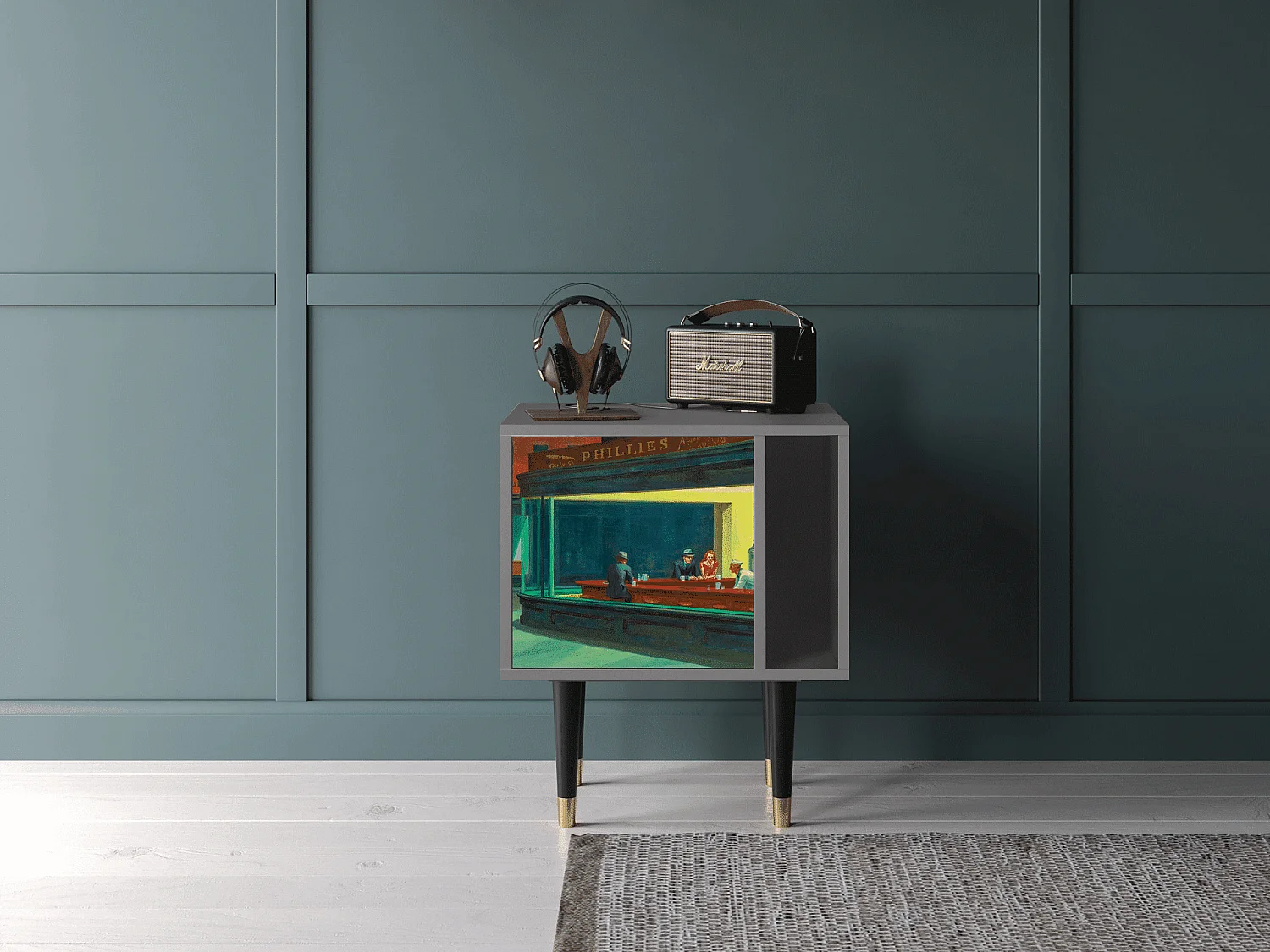 Nachtkastje - 57х69х48 cm - S2 - Nighthawks by Hopper, Grijs