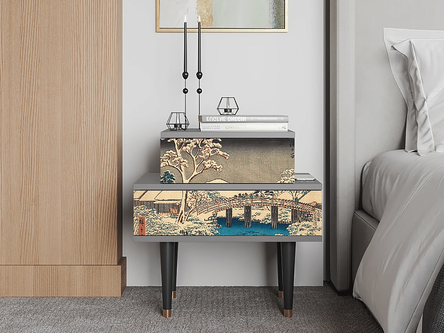 Nachttisch - 58х58х41 cm - NS1 - Katabira River, Grau