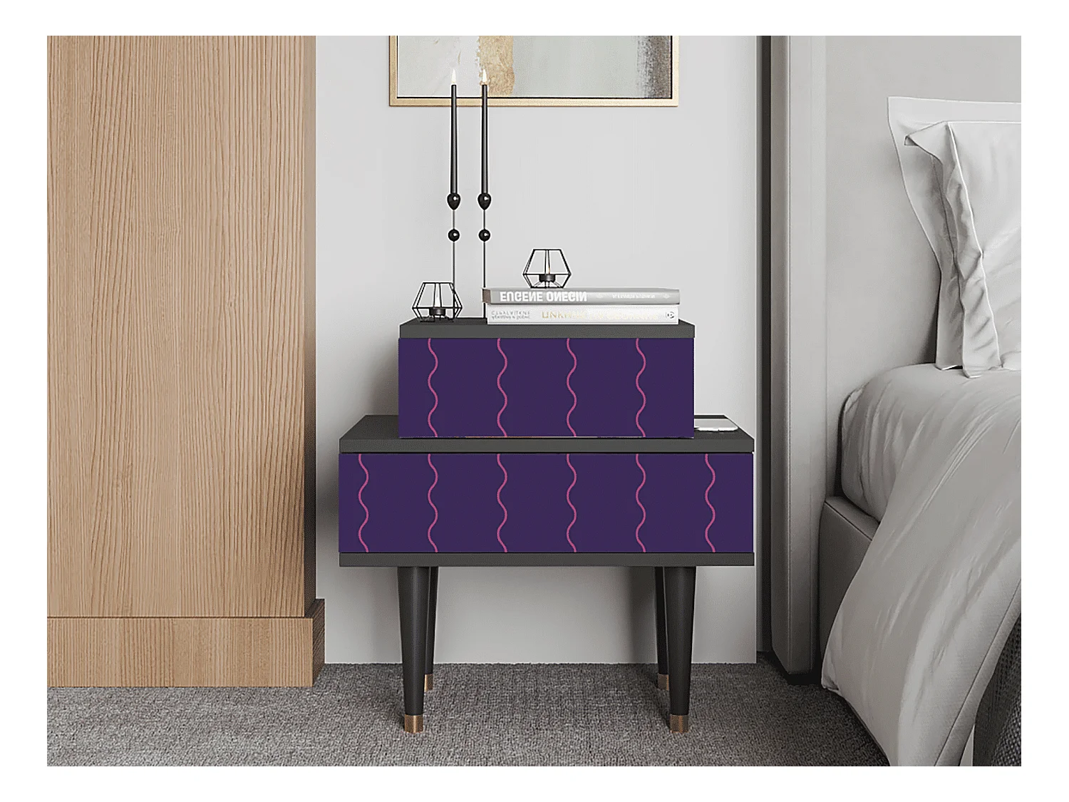 Table de nuit - 58х58х41 cm - NS1 - Grape Maccaroni, Anthracite
