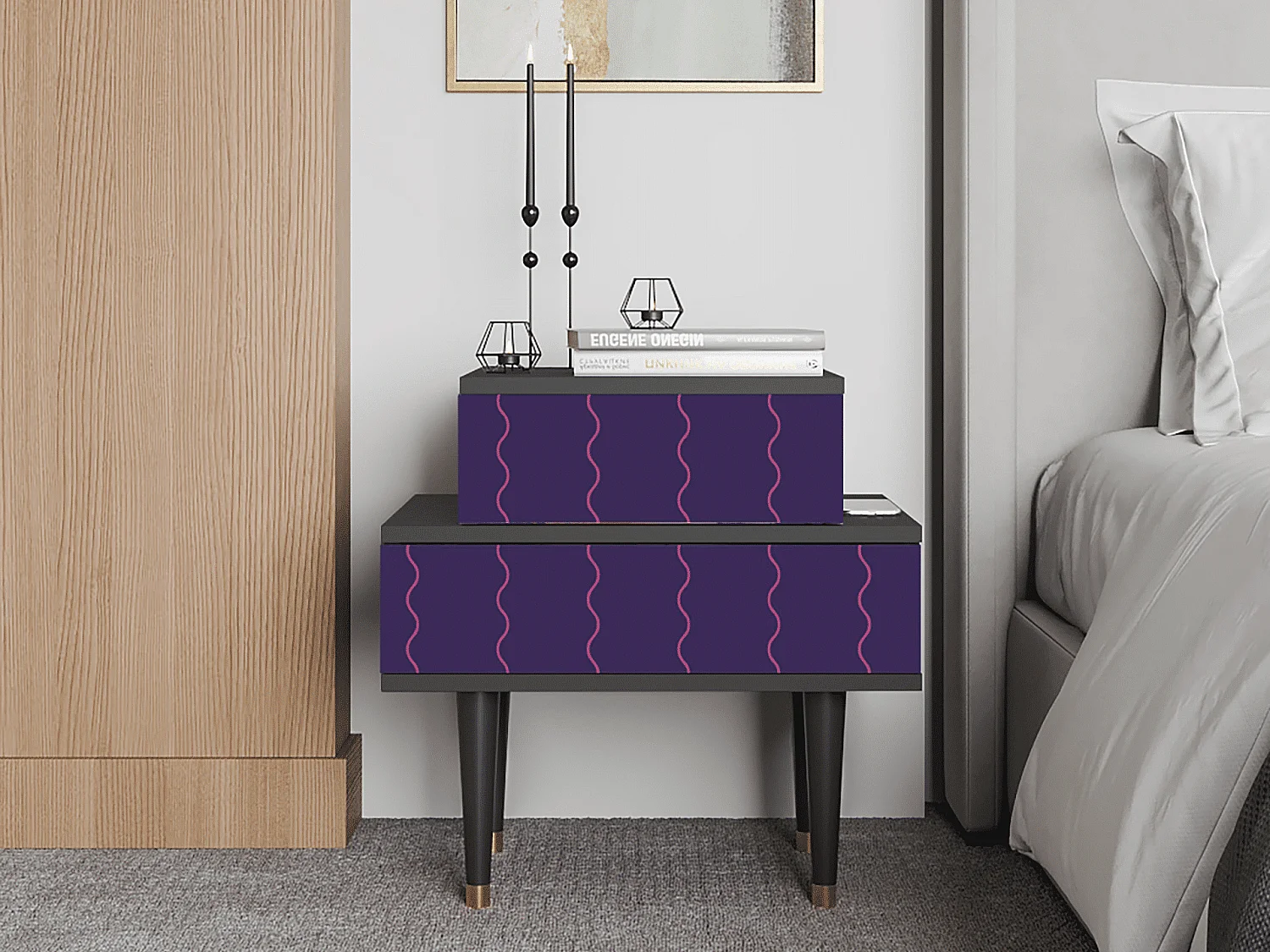 Table de nuit - 58х58х41 cm - NS1 - Grape Maccaroni, Anthracite