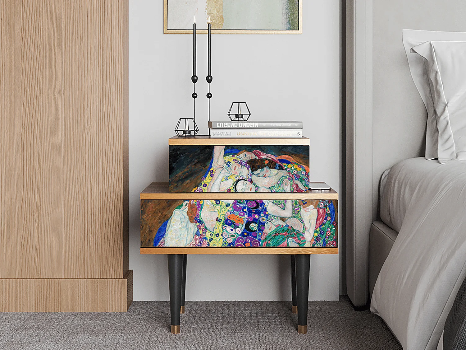 Stolik nocny - 58х58х41 cm - NS1 - The Maiden by Klimt, Orzech