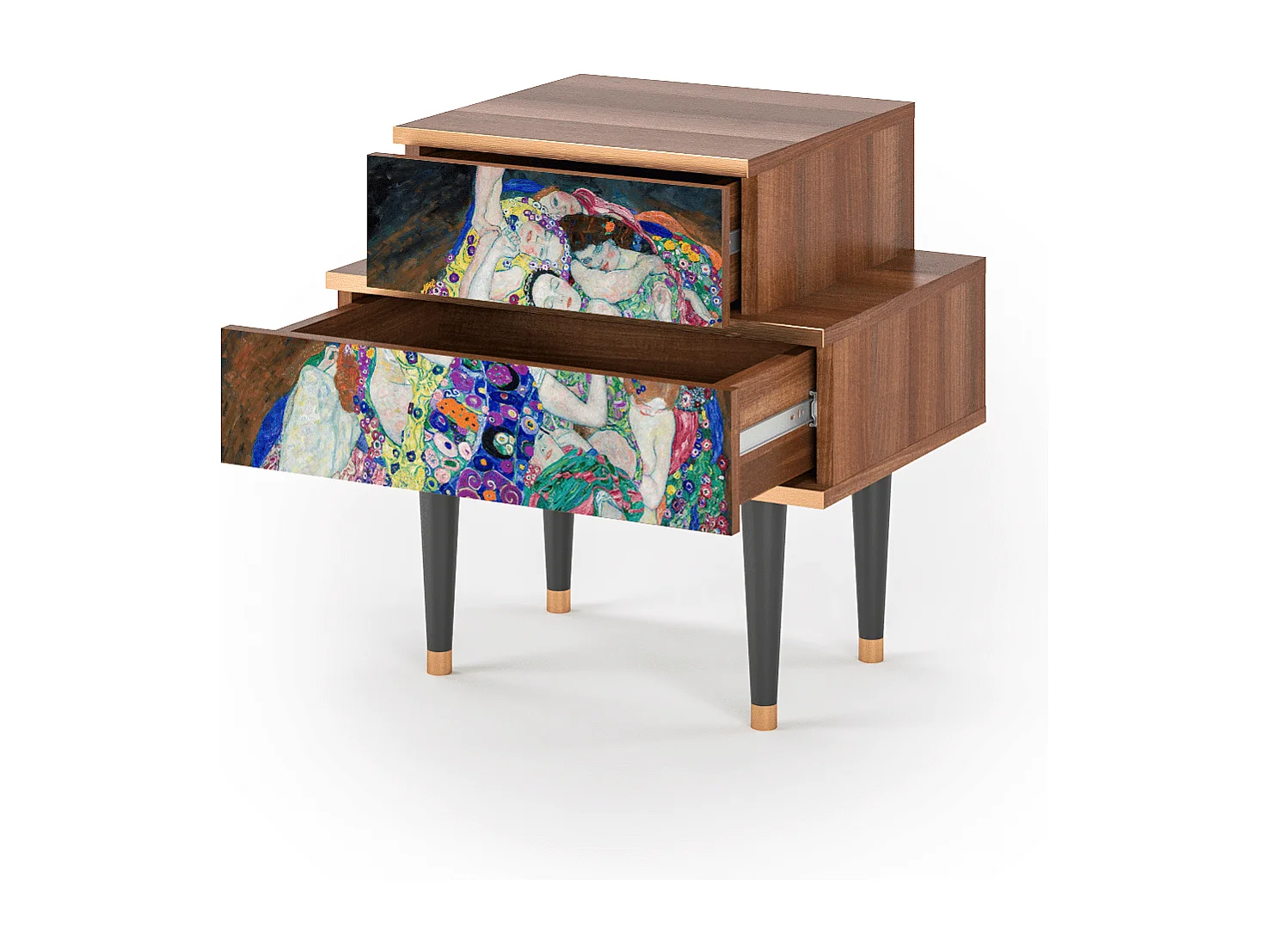 Stolik nocny - 58х58х41 cm - NS1 - The Maiden by Klimt, Orzech