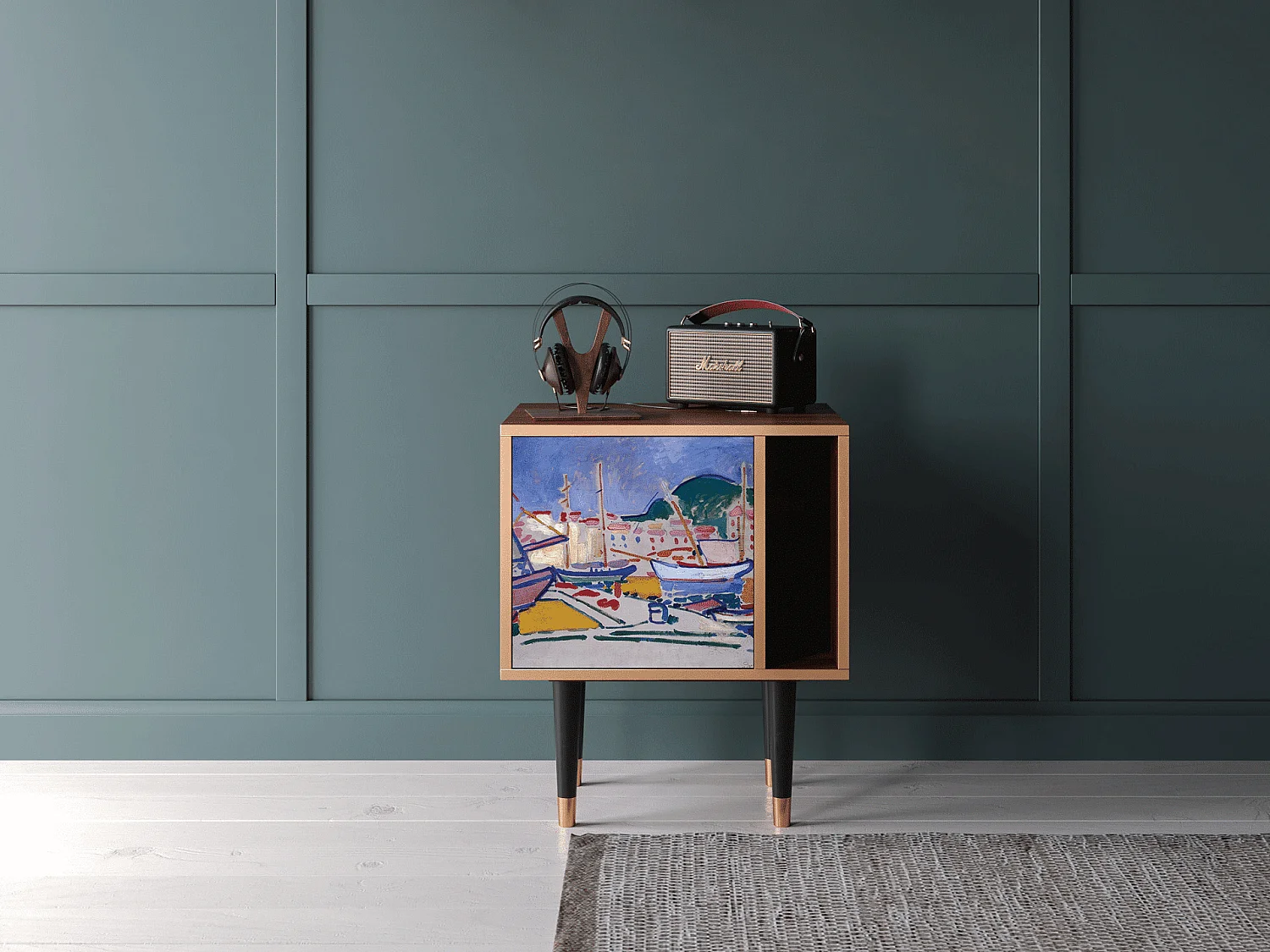 Stolik nocny - 57х69х48 cm - S2 - The Port of Collioure , Orzech