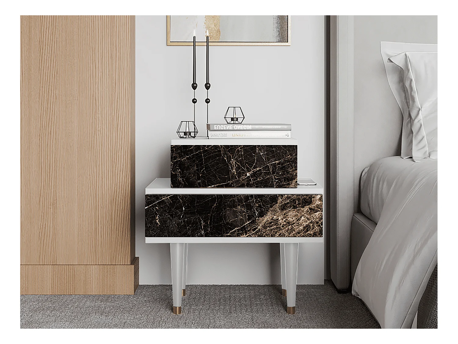 Table de nuit - 58х58х41 cm - NS1 - Night Abyss, Blanc