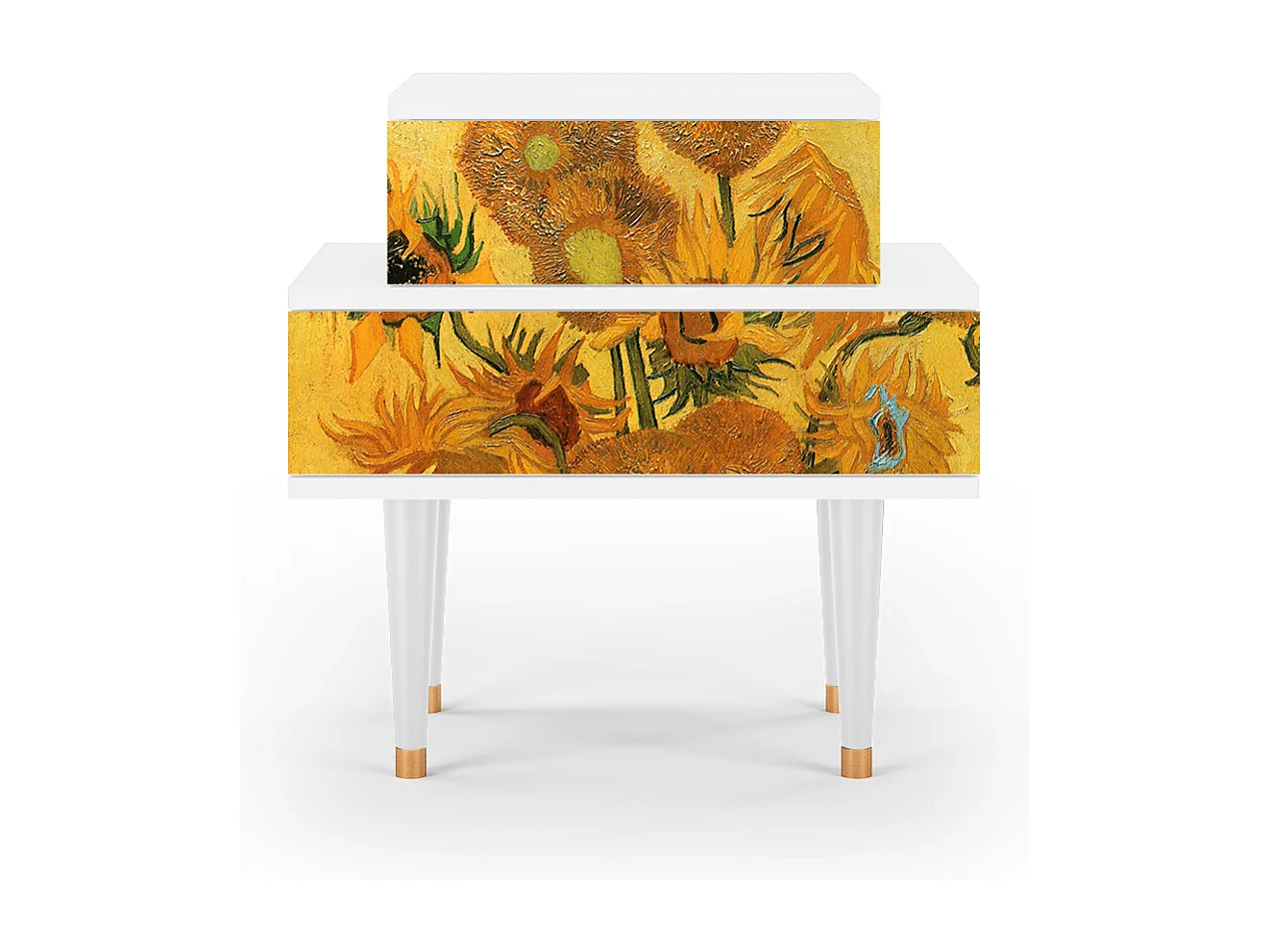 Stolik nocny - 58х58х41 cm - NS1 - Sunflowers, Biały