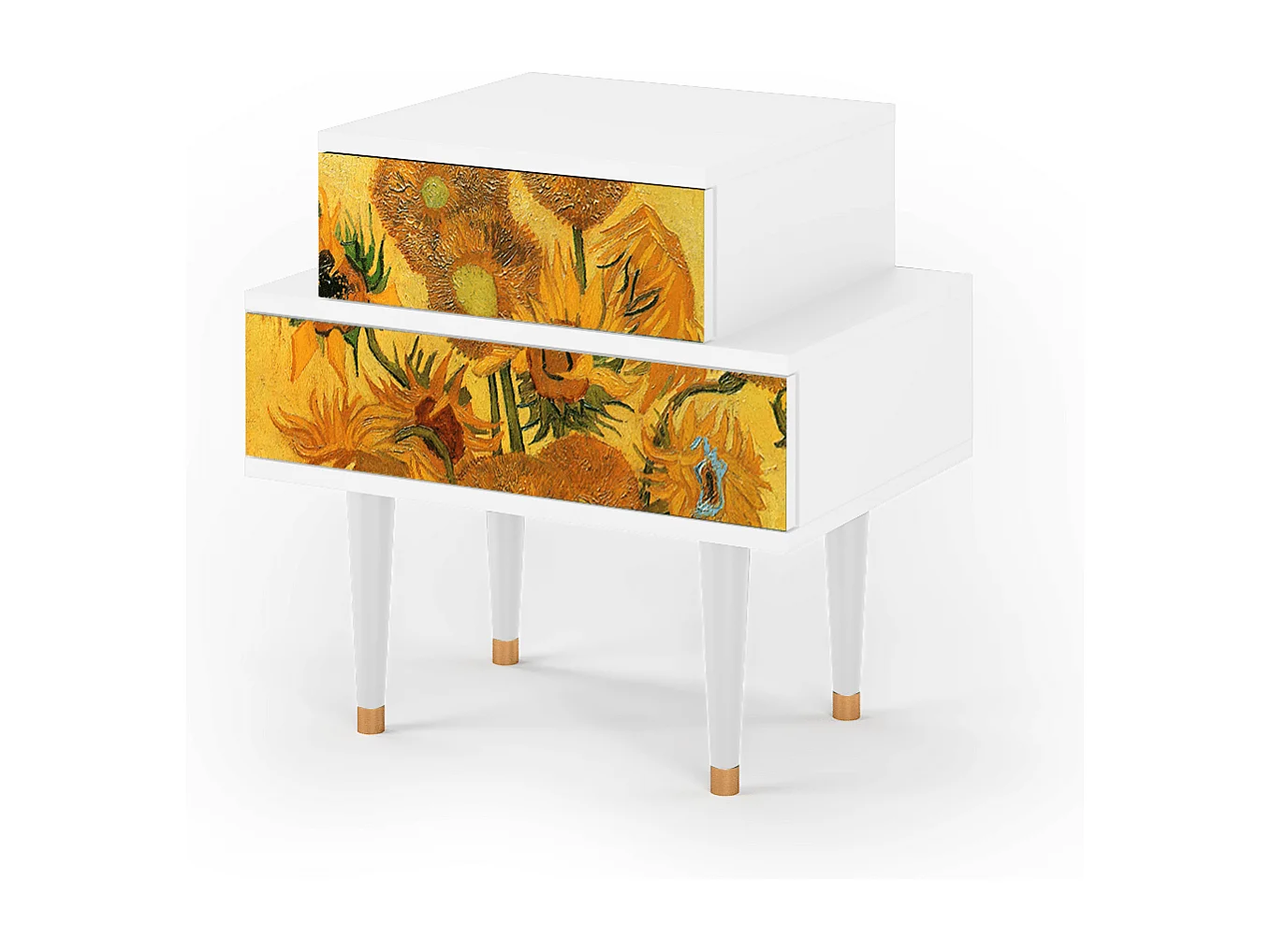 Stolik nocny - 58х58х41 cm - NS1 - Sunflowers, Biały