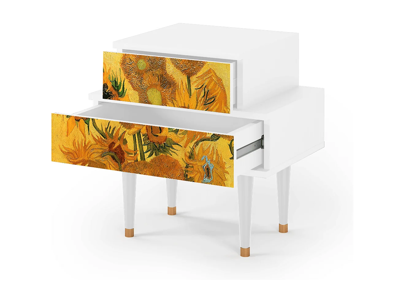 Stolik nocny - 58х58х41 cm - NS1 - Sunflowers, Biały