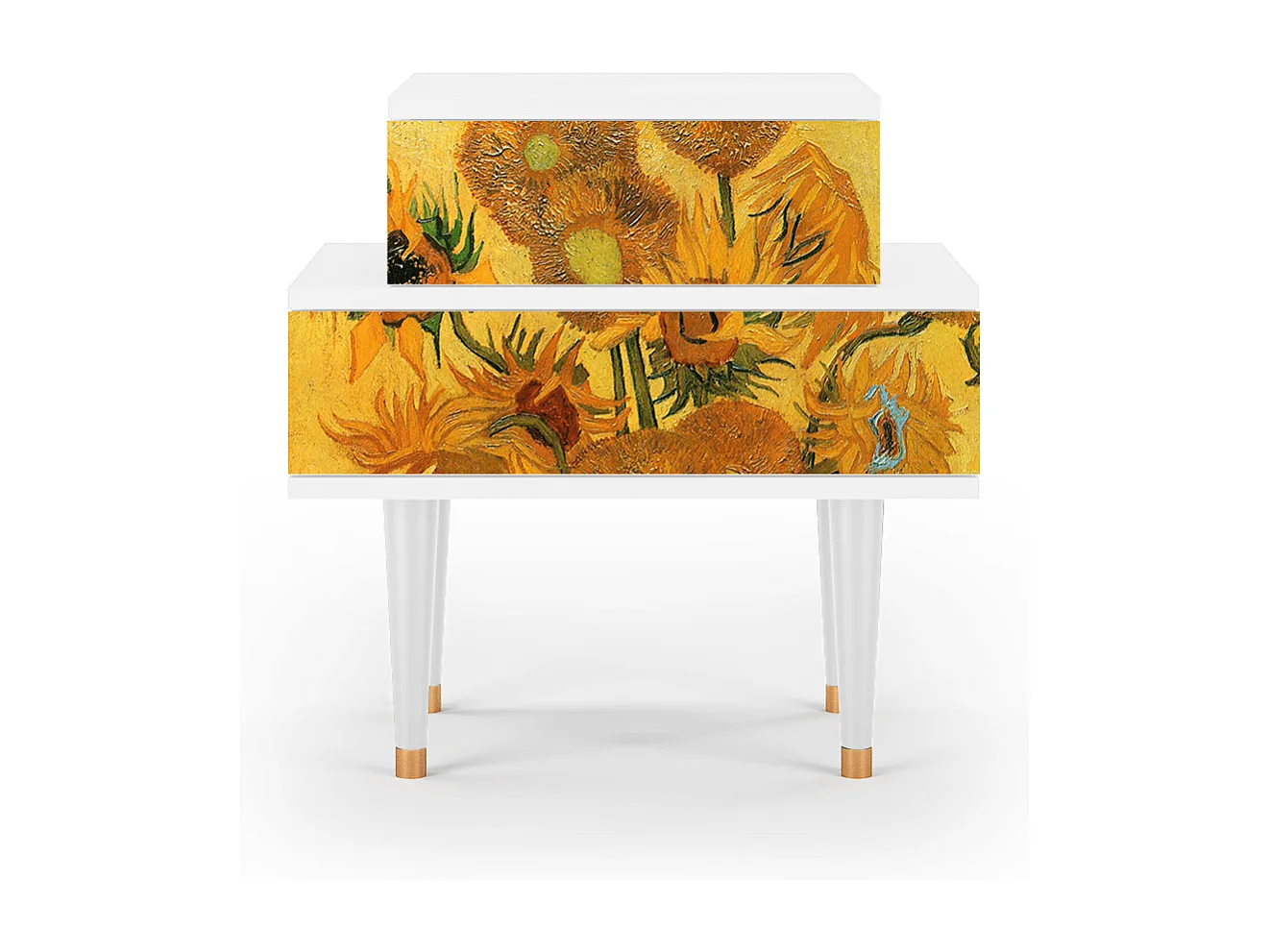 Stolik nocny - 58х58х41 cm - NS1 - Sunflowers, Biały