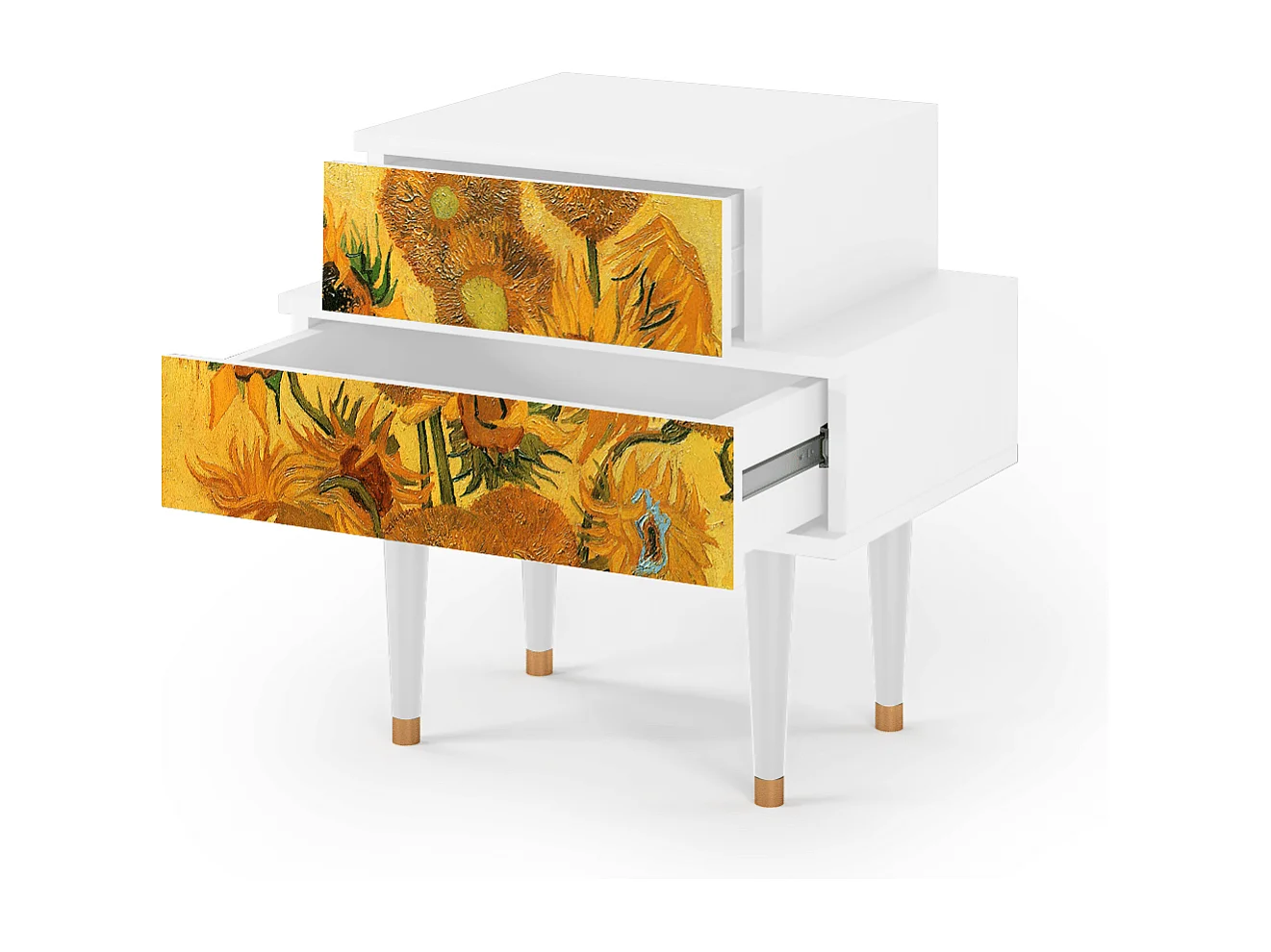 Stolik nocny - 58х58х41 cm - NS1 - Sunflowers, Biały