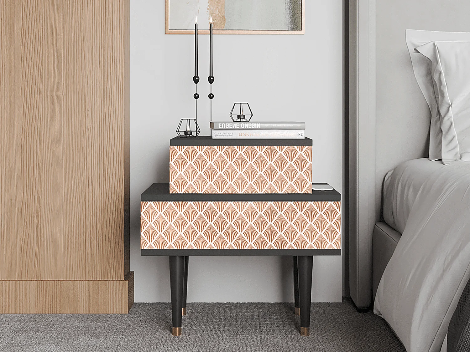 Mesita de noche - 58х58х41 cm - NS1 - Pastel Sunrise, Antracita