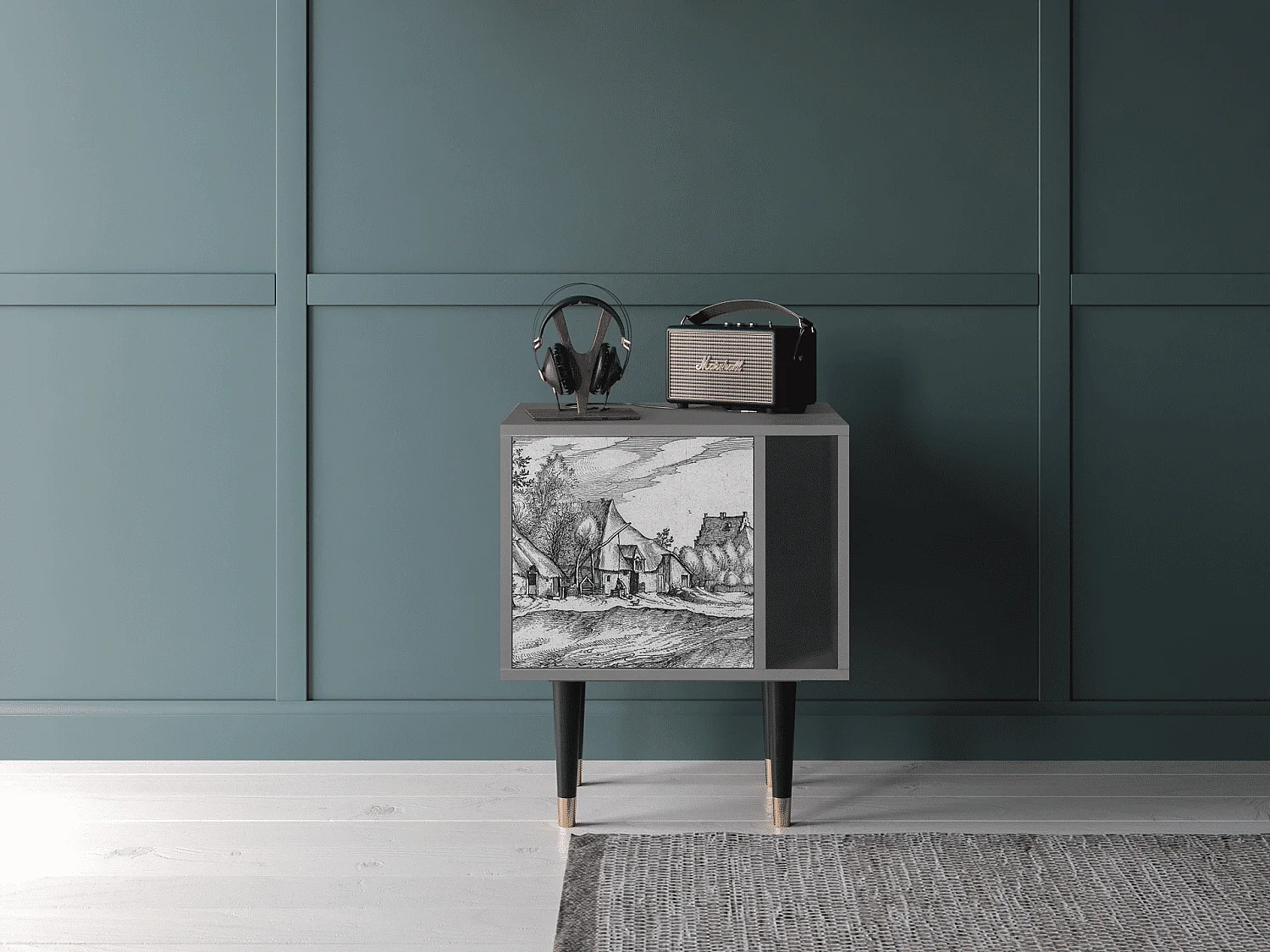 Table de nuit - 57х69х48 cm - S2 - Farms in a Village, Gris