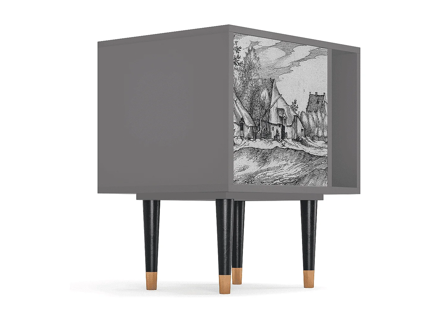 Table de nuit - 57х69х48 cm - S2 - Farms in a Village, Gris