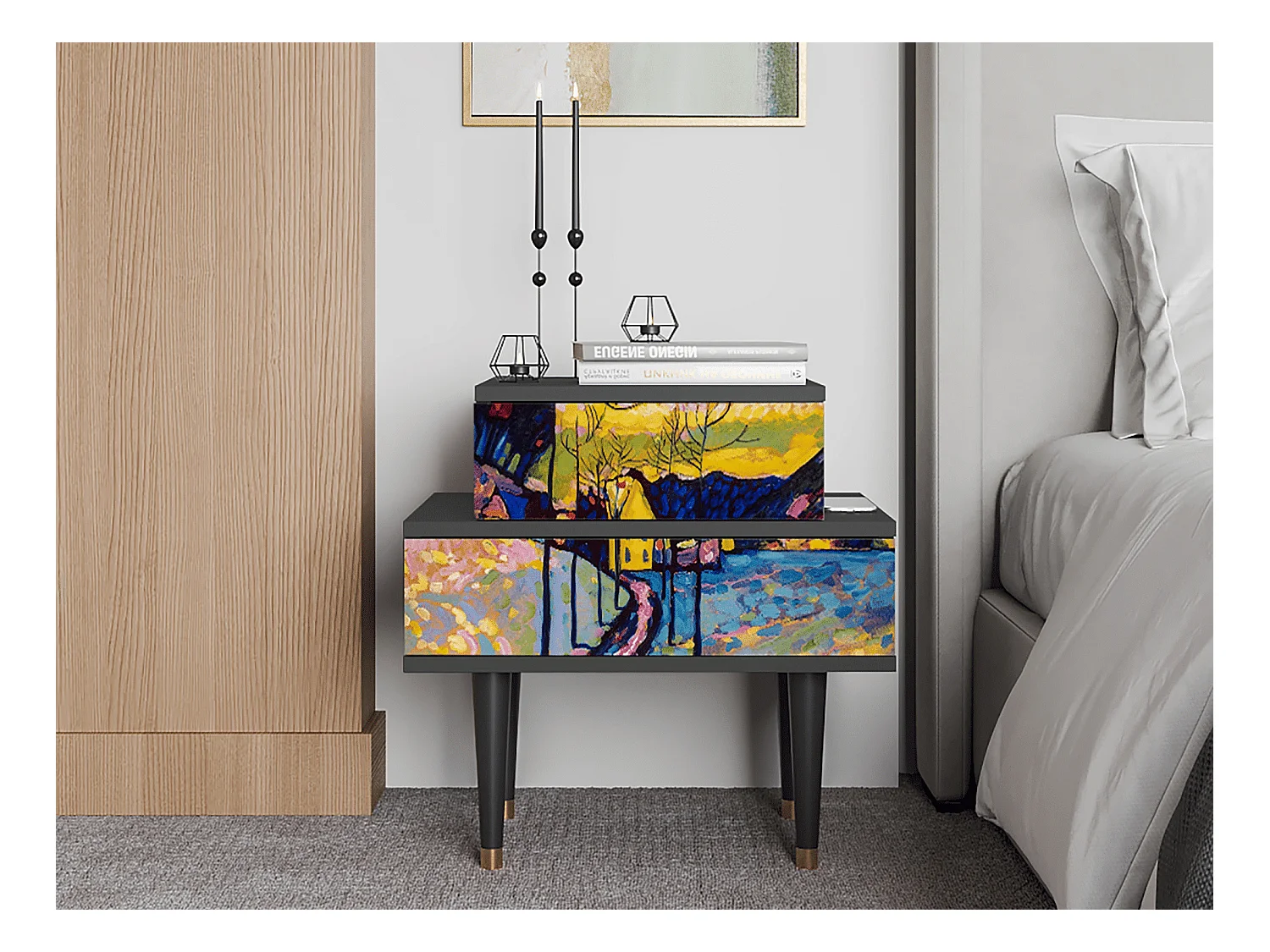 Table de nuit - 58х58х41 cm - NS1 - Winter Landscape, Anthracite