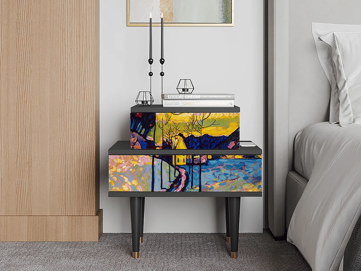 Stolik nocny - 58х58х41 cm - NS1 - Winter Landscape, Antracyt