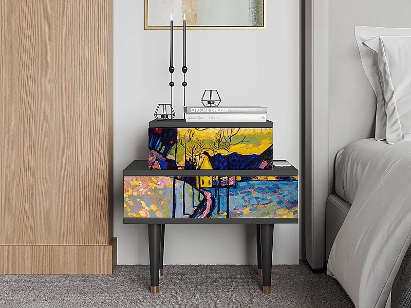 Stolik nocny - 58х58х41 cm - NS1 - Winter Landscape, Antracyt