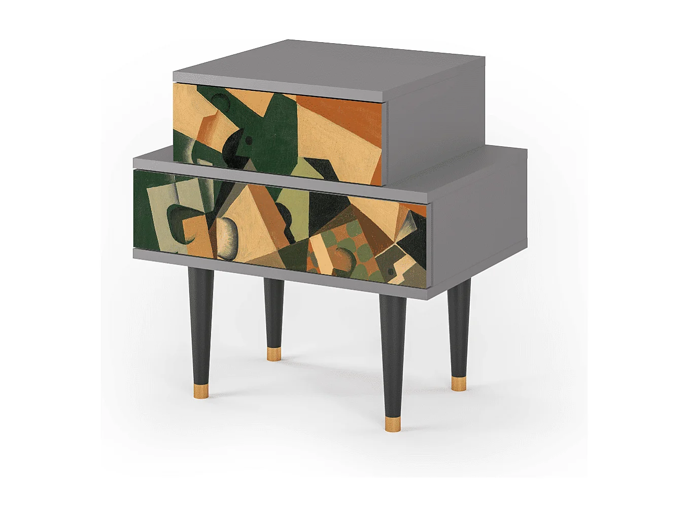 Nachtkastje - 58х58х41 cm - NS1 - Glass and Checkerboard, Grijs