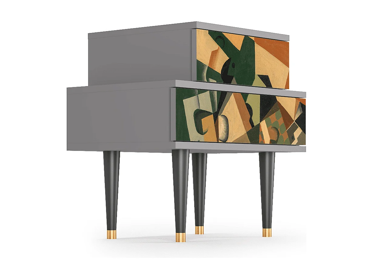 Nachtkastje - 58х58х41 cm - NS1 - Glass and Checkerboard, Grijs