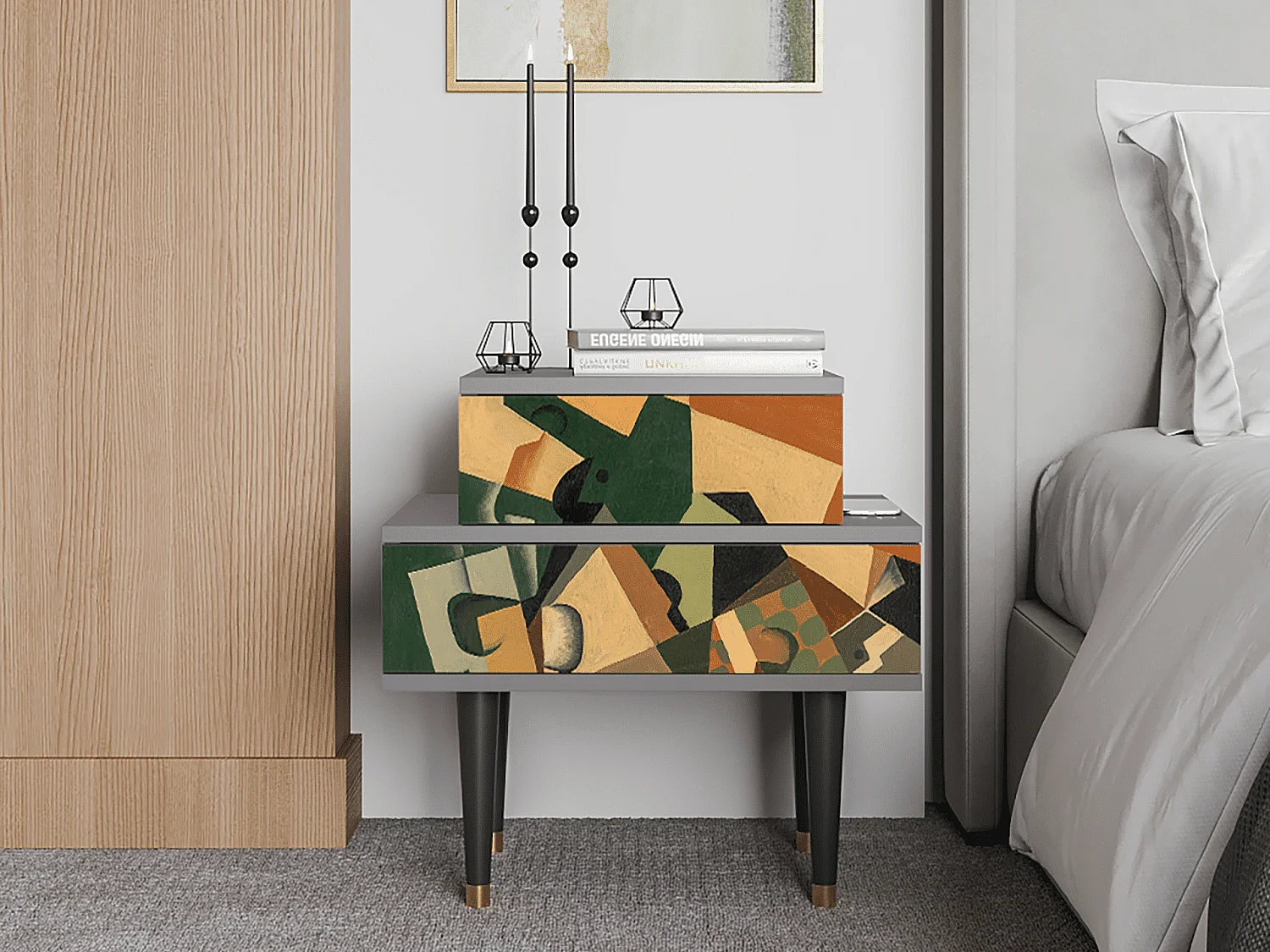 Nachttisch - 58х58х41 cm - NS1 - Glass and Checkerboard, Grau