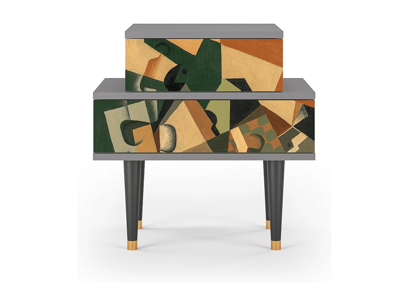 Table de nuit - 58х58х41 cm - NS1 - Glass and Checkerboard, Gris