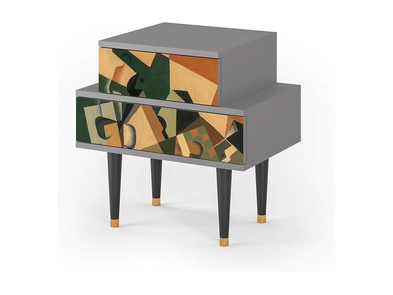 Table de nuit - 58х58х41 cm - NS1 - Glass and Checkerboard, Gris