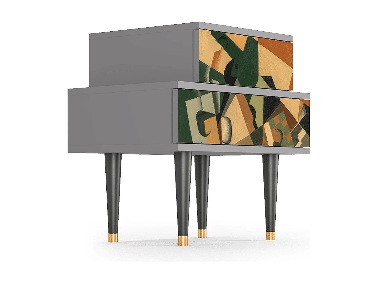 Table de nuit - 58х58х41 cm - NS1 - Glass and Checkerboard, Gris