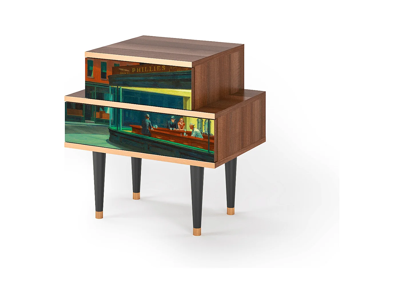 Table de nuit - 58х58х41 cm - NS1 - Nighthawks by Hopper, Noyer