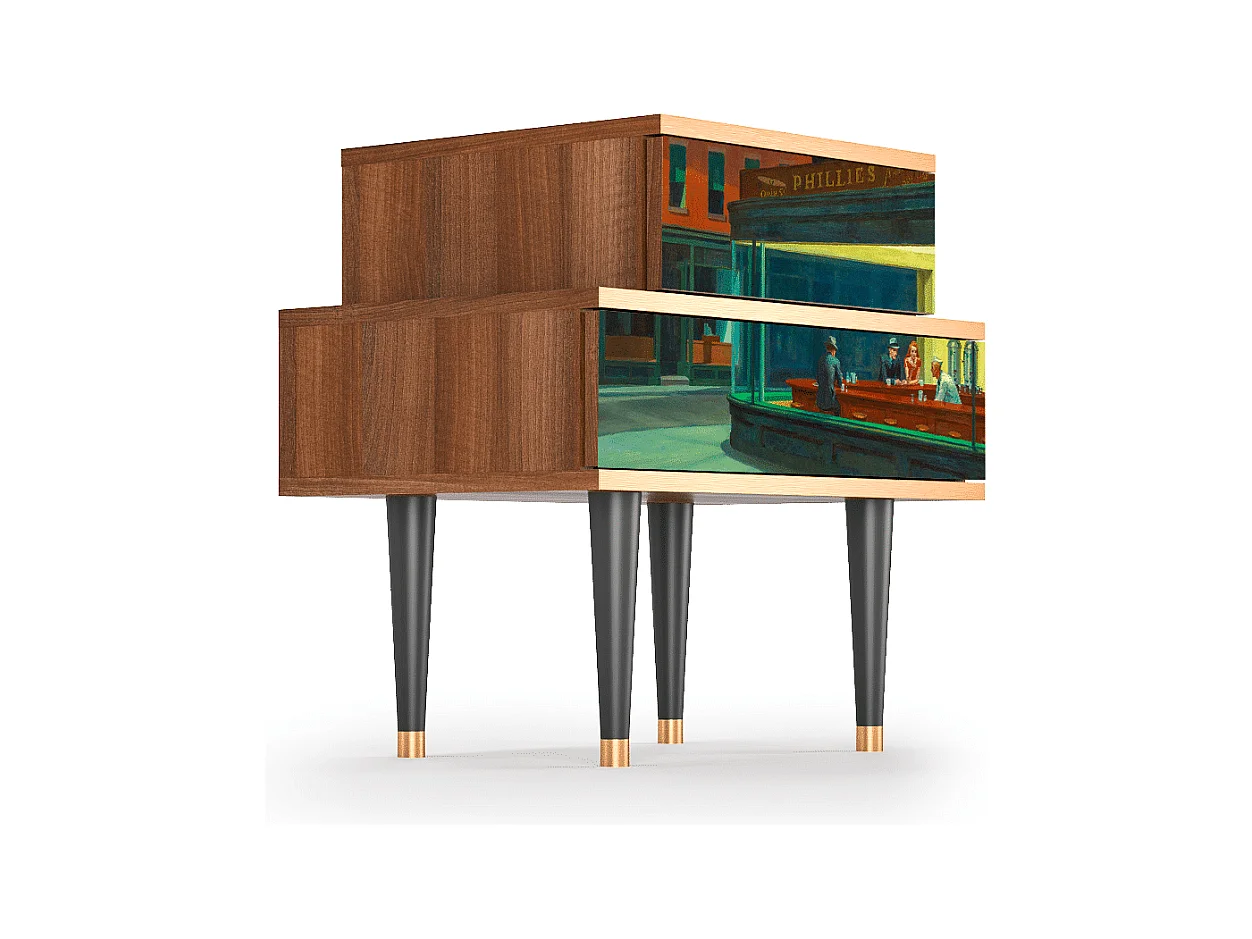 Table de nuit - 58х58х41 cm - NS1 - Nighthawks by Hopper, Noyer