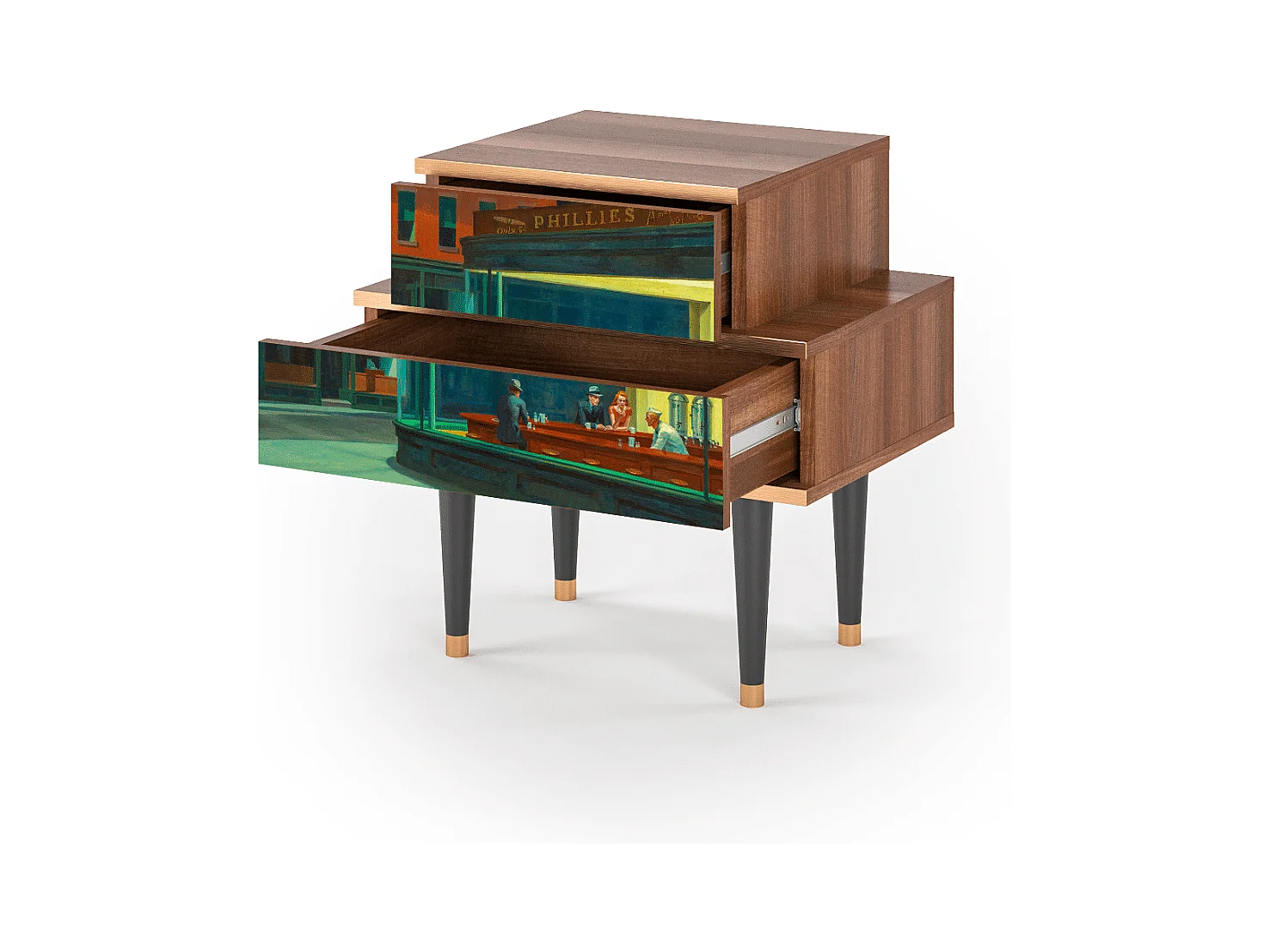 Table de nuit - 58х58х41 cm - NS1 - Nighthawks by Hopper, Noyer