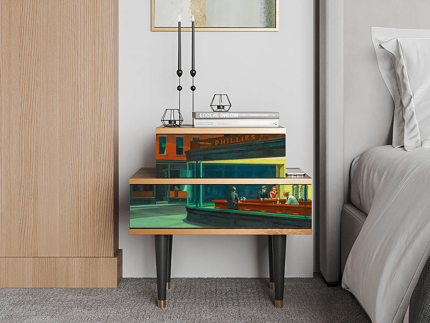 Mesita de noche - 58х58х41 cm - NS1 - Nighthawks by Hopper, Nogal