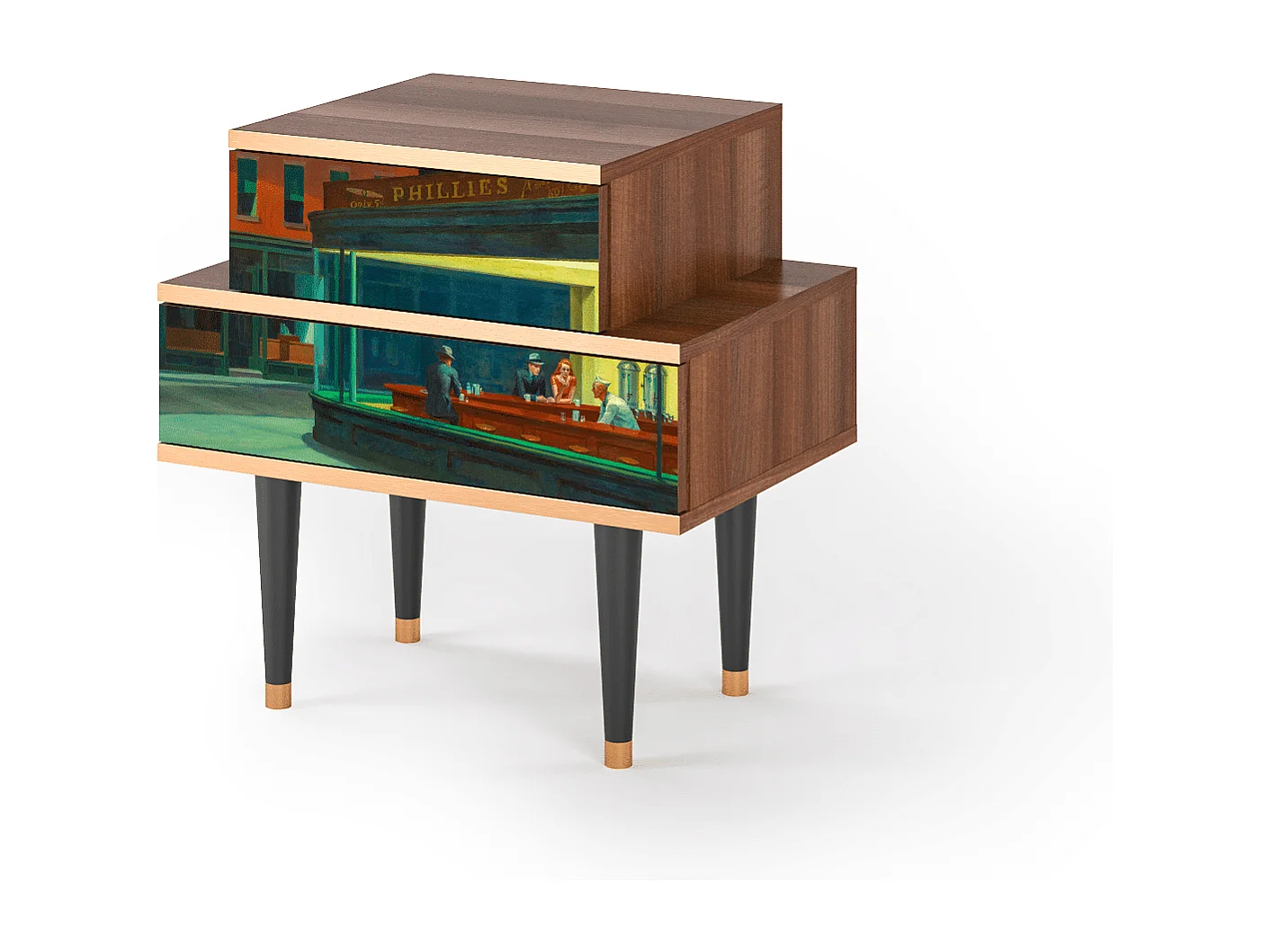 Mesita de noche - 58х58х41 cm - NS1 - Nighthawks by Hopper, Nogal