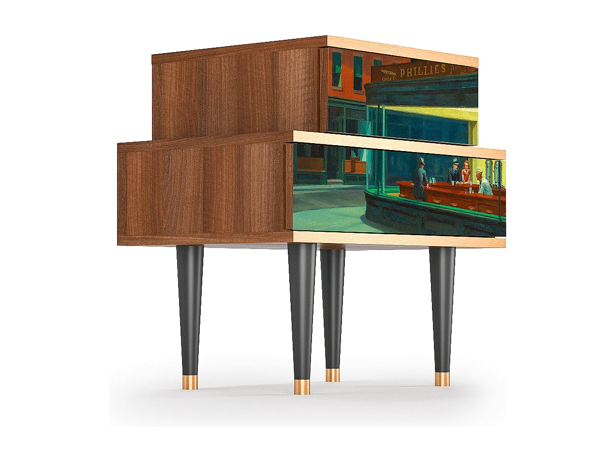 Mesita de noche - 58х58х41 cm - NS1 - Nighthawks by Hopper, Nogal