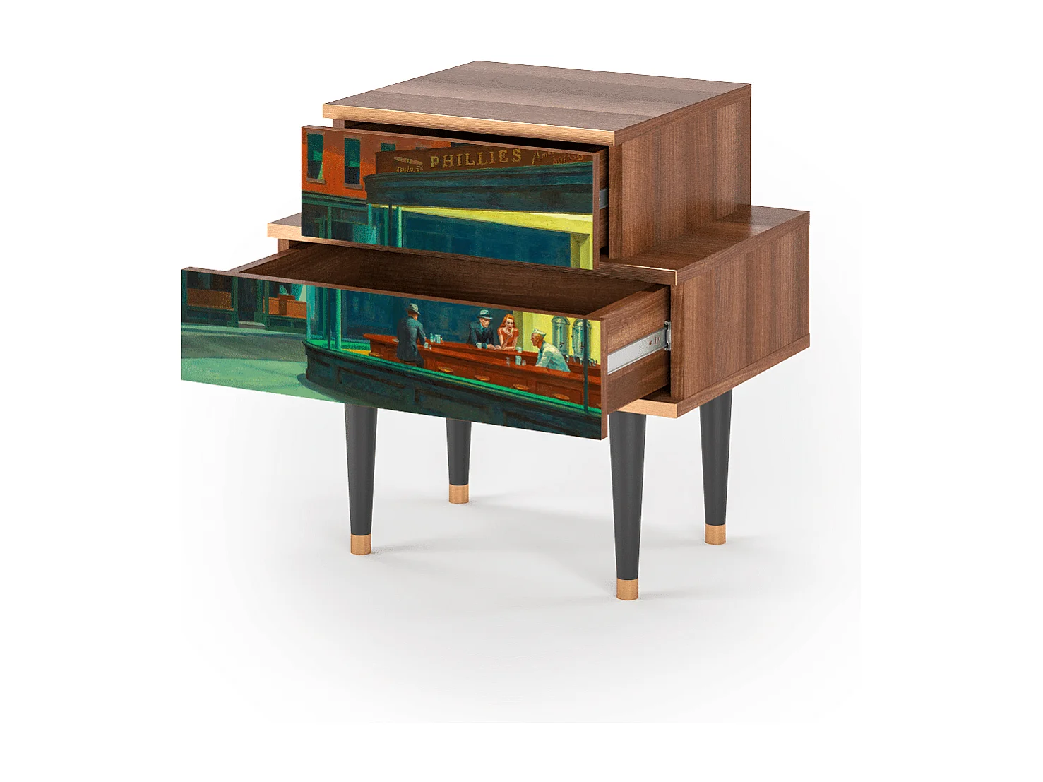 Mesita de noche - 58х58х41 cm - NS1 - Nighthawks by Hopper, Nogal