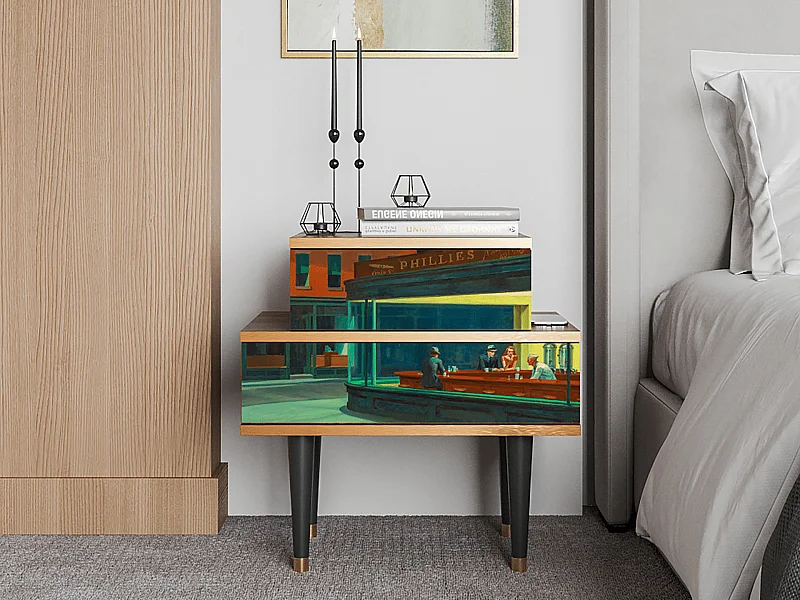 Stolik nocny - 58х58х41 cm - NS1 - Nighthawks by Hopper, Orzech