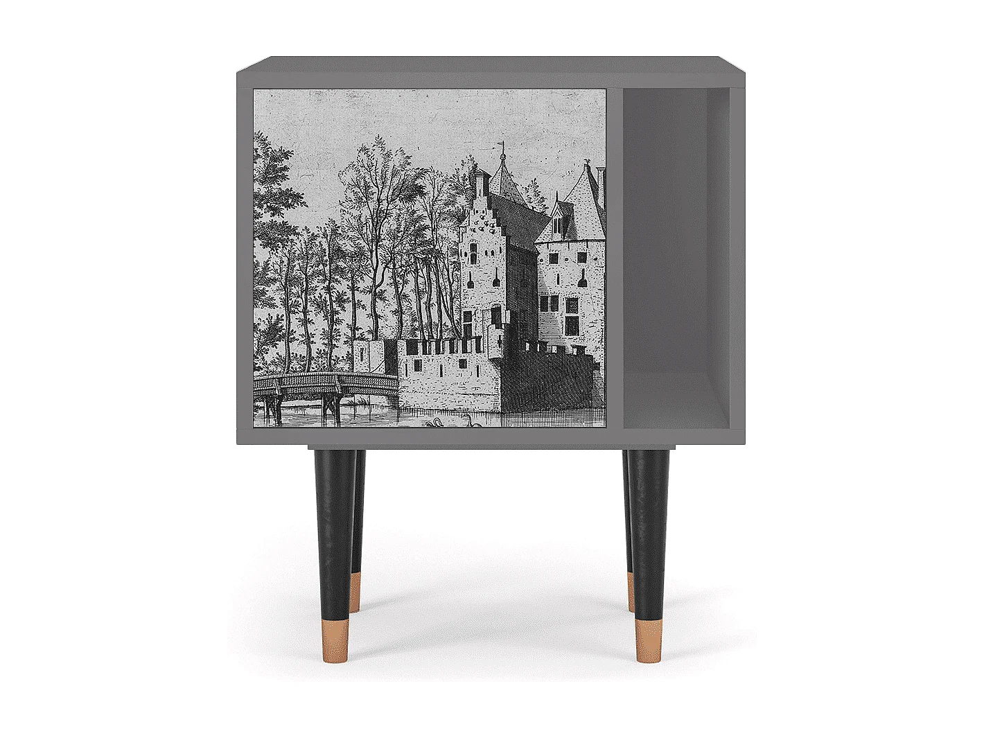 Nachtkastje - 57х69х48 cm - S2 - Castle with Bridge, Grijs