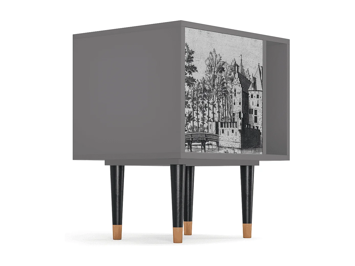 Nachtkastje - 57х69х48 cm - S2 - Castle with Bridge, Grijs