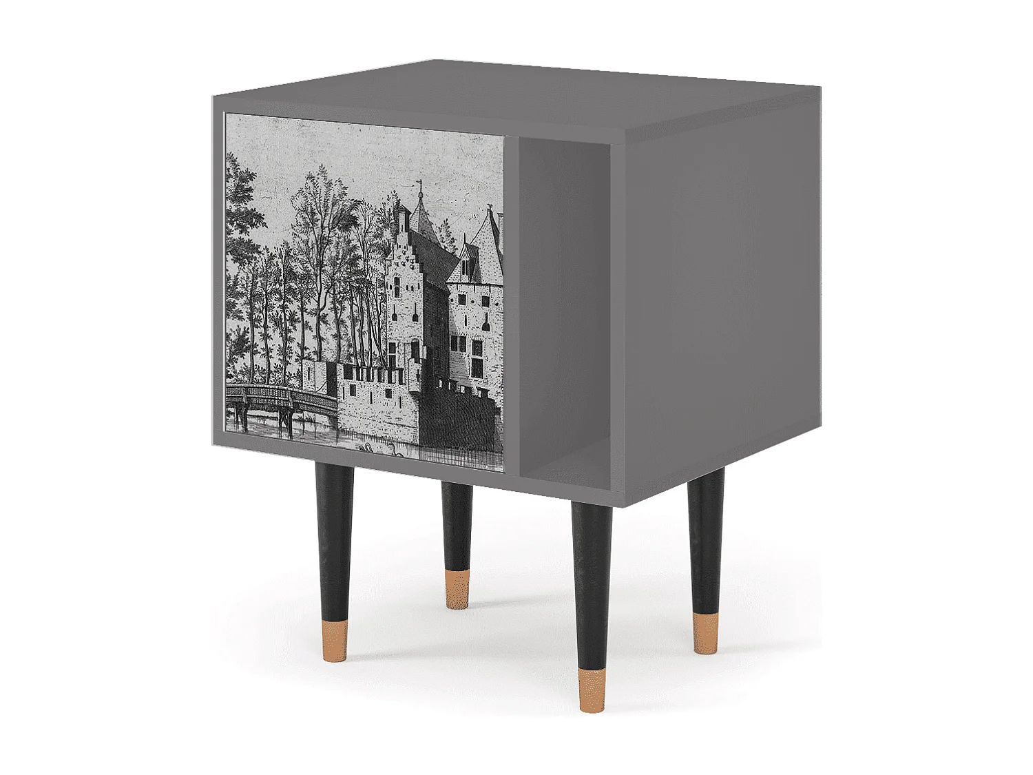 Stolik nocny - 57х69х48 cm - S2 - Castle with Bridge, Szary