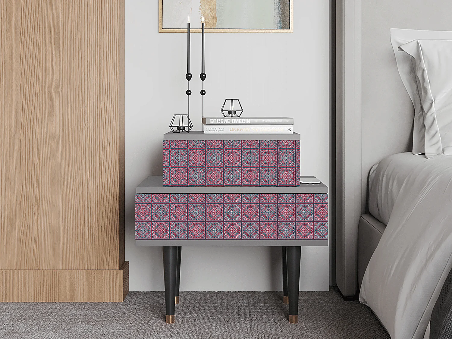 Stolik nocny - 58х58х41 cm - NS1 - Riviera Mosaic, Szary