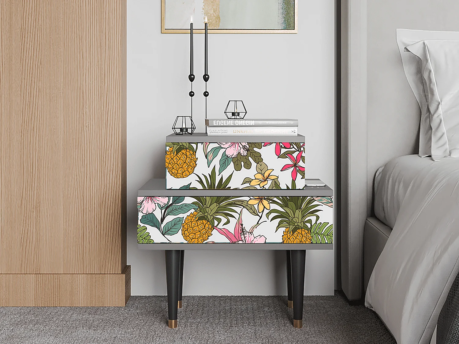 Stolik nocny - 58х58х41 cm - NS1 - Estival Fruit, Szary