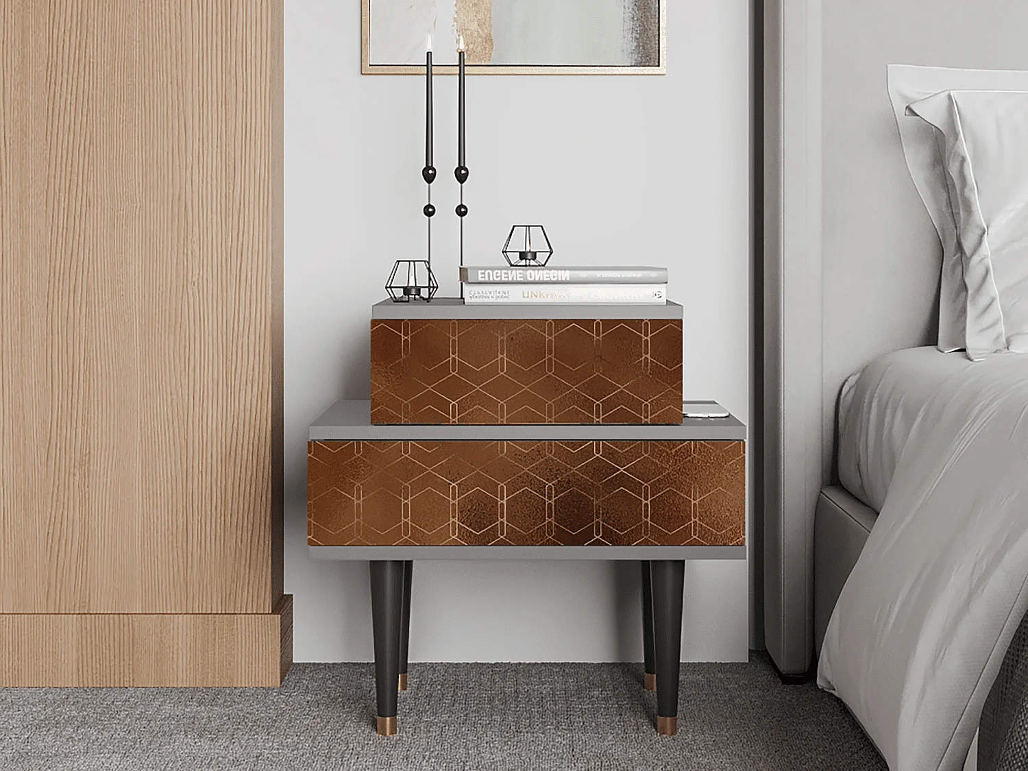 Table de nuit - 58х58х41 cm - NS1 - Chocolate Bar, Gris