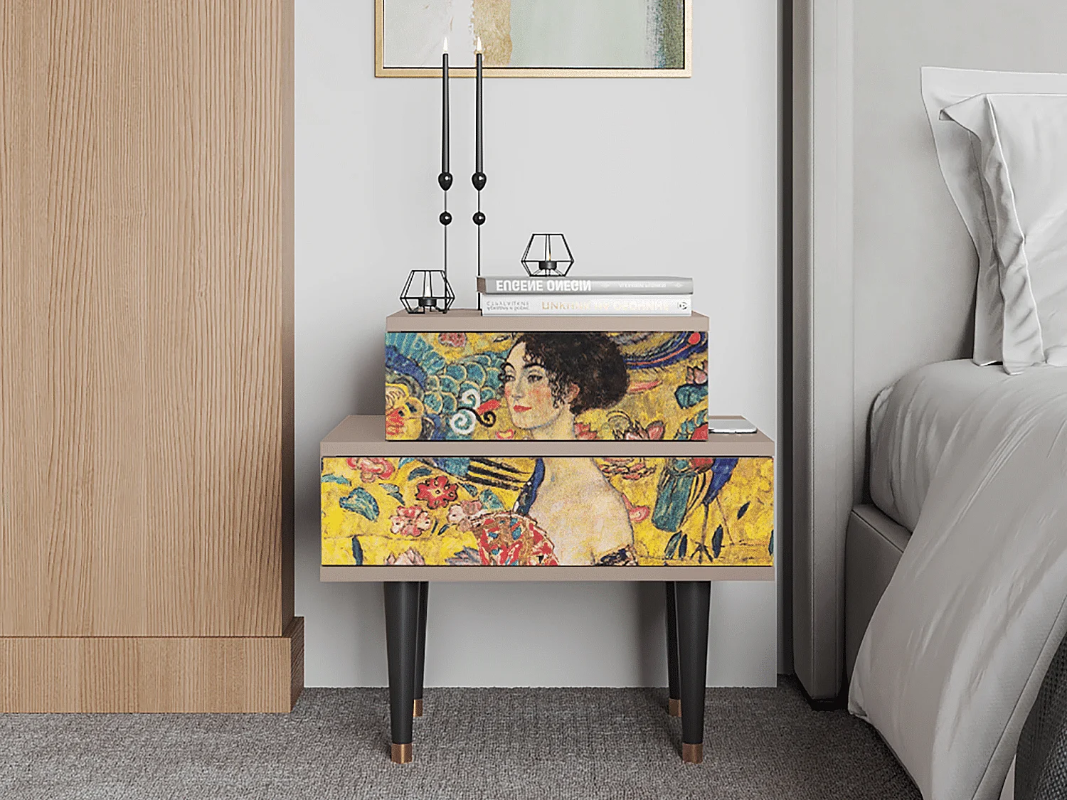 Table de nuit - 58х58х41 cm - NS1 - Lady with Fan by Klimt, Latte