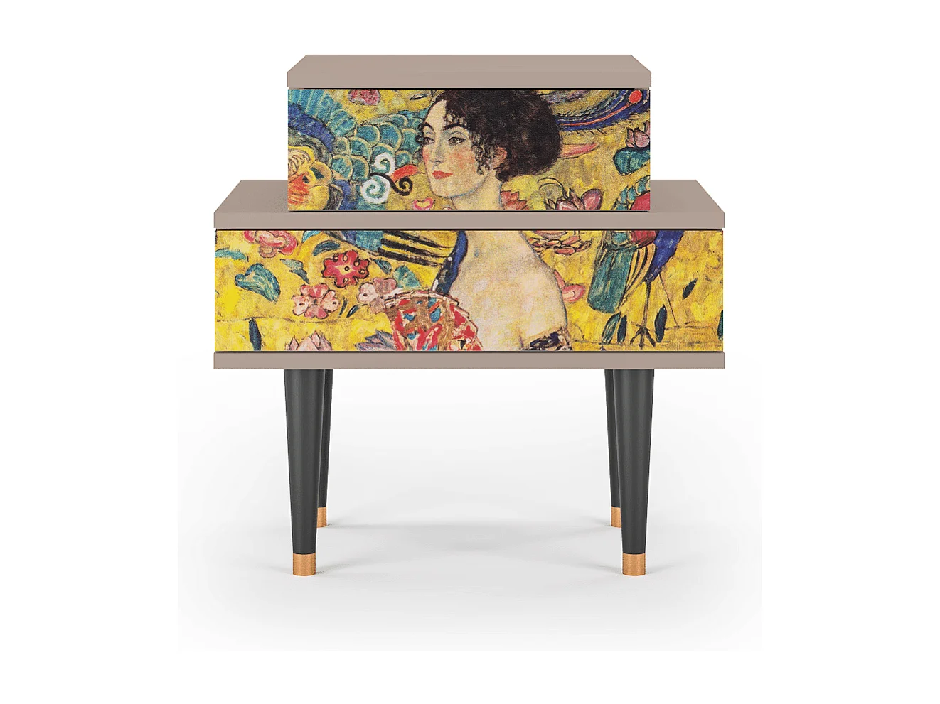 Stolik nocny - 58х58х41 cm - NS1 - Lady with Fan by Klimt, Latte