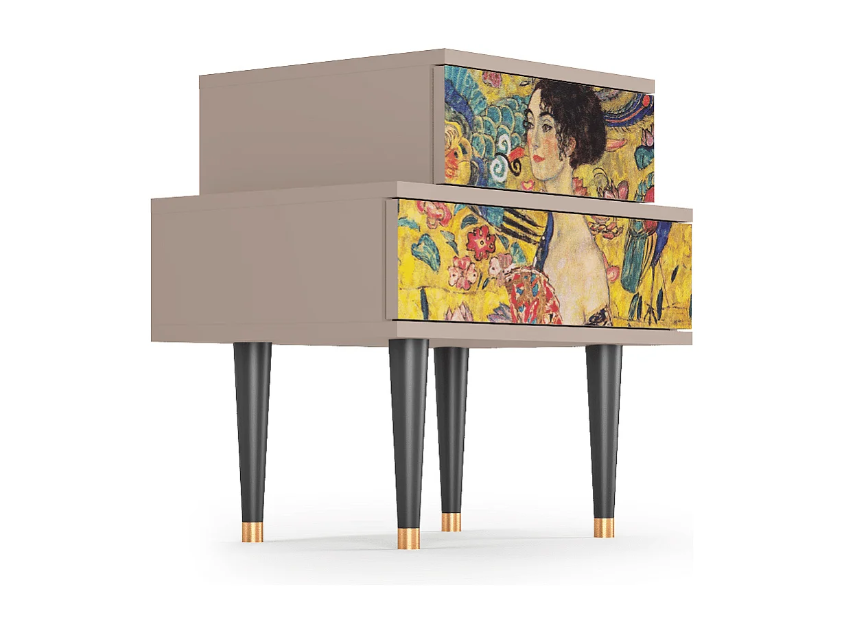 Stolik nocny - 58х58х41 cm - NS1 - Lady with Fan by Klimt, Latte