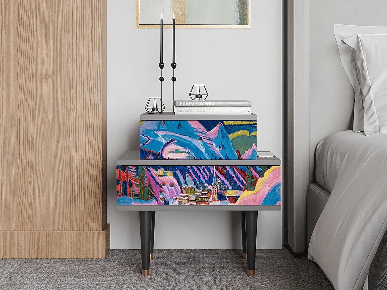 Comodino - 58х58х41 cm - NS1 - Davos Winter, Grigio