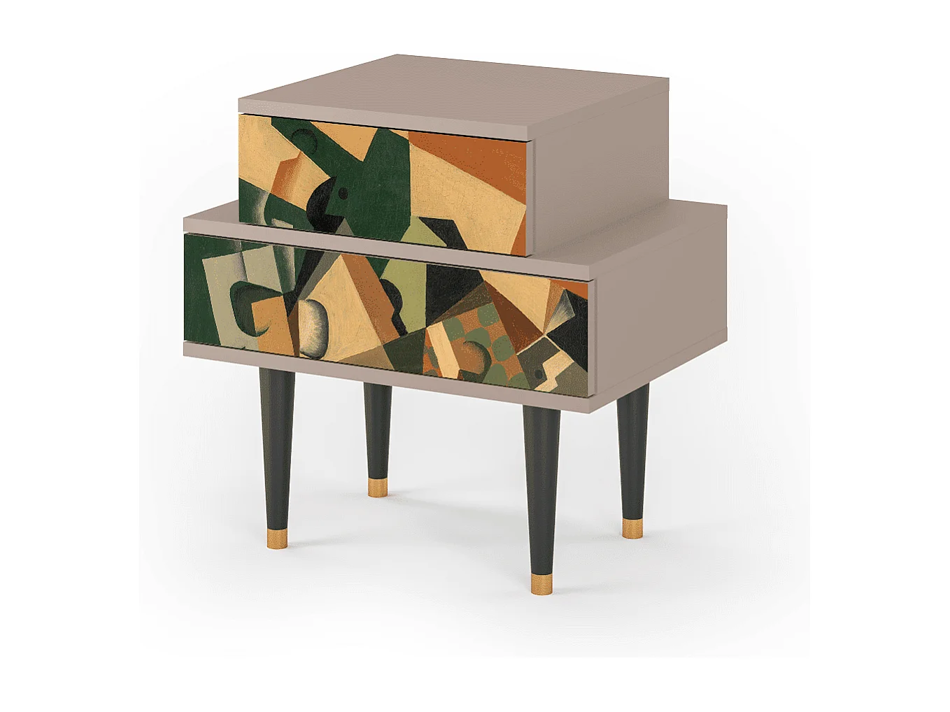 Nachtkastje - 58х58х41 cm - NS1 - Glass and Checkerboard, Latte