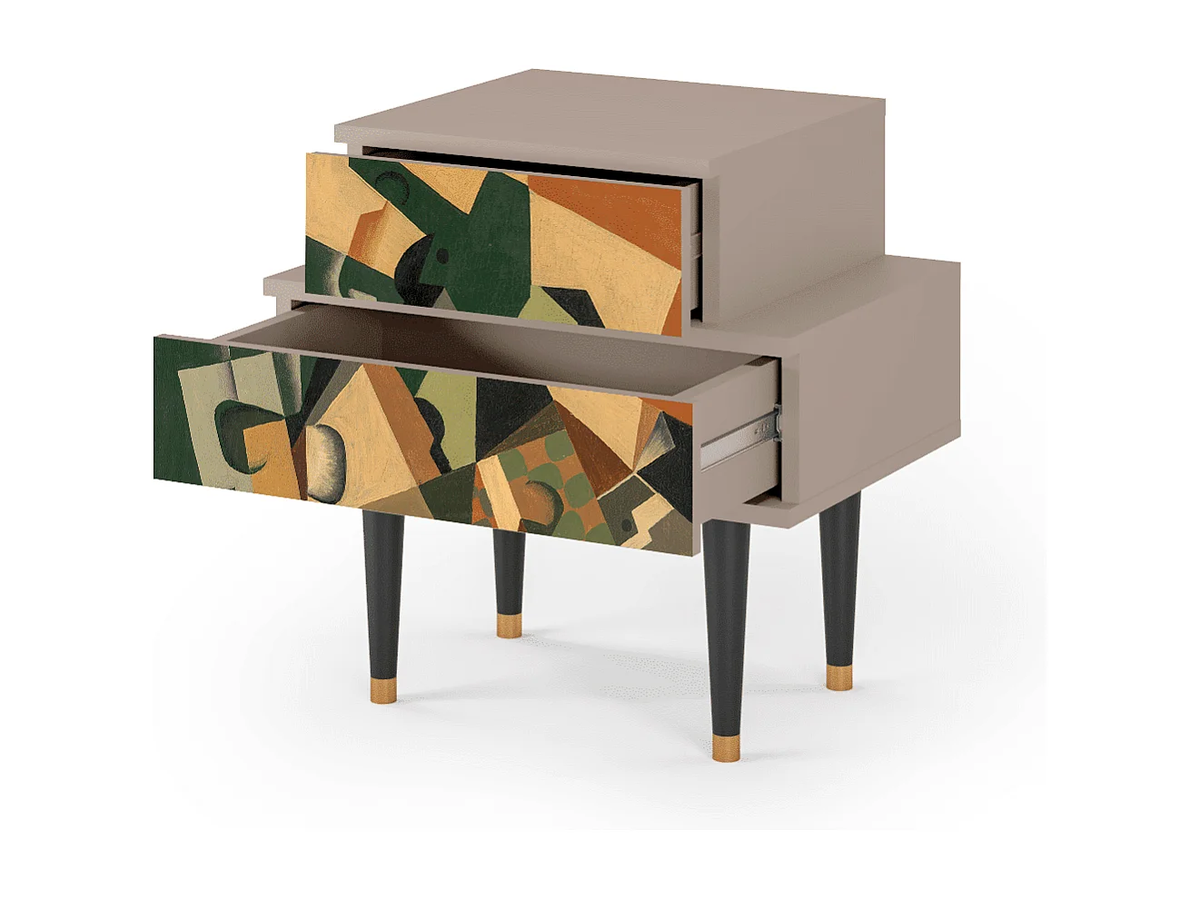 Nachtkastje - 58х58х41 cm - NS1 - Glass and Checkerboard, Latte