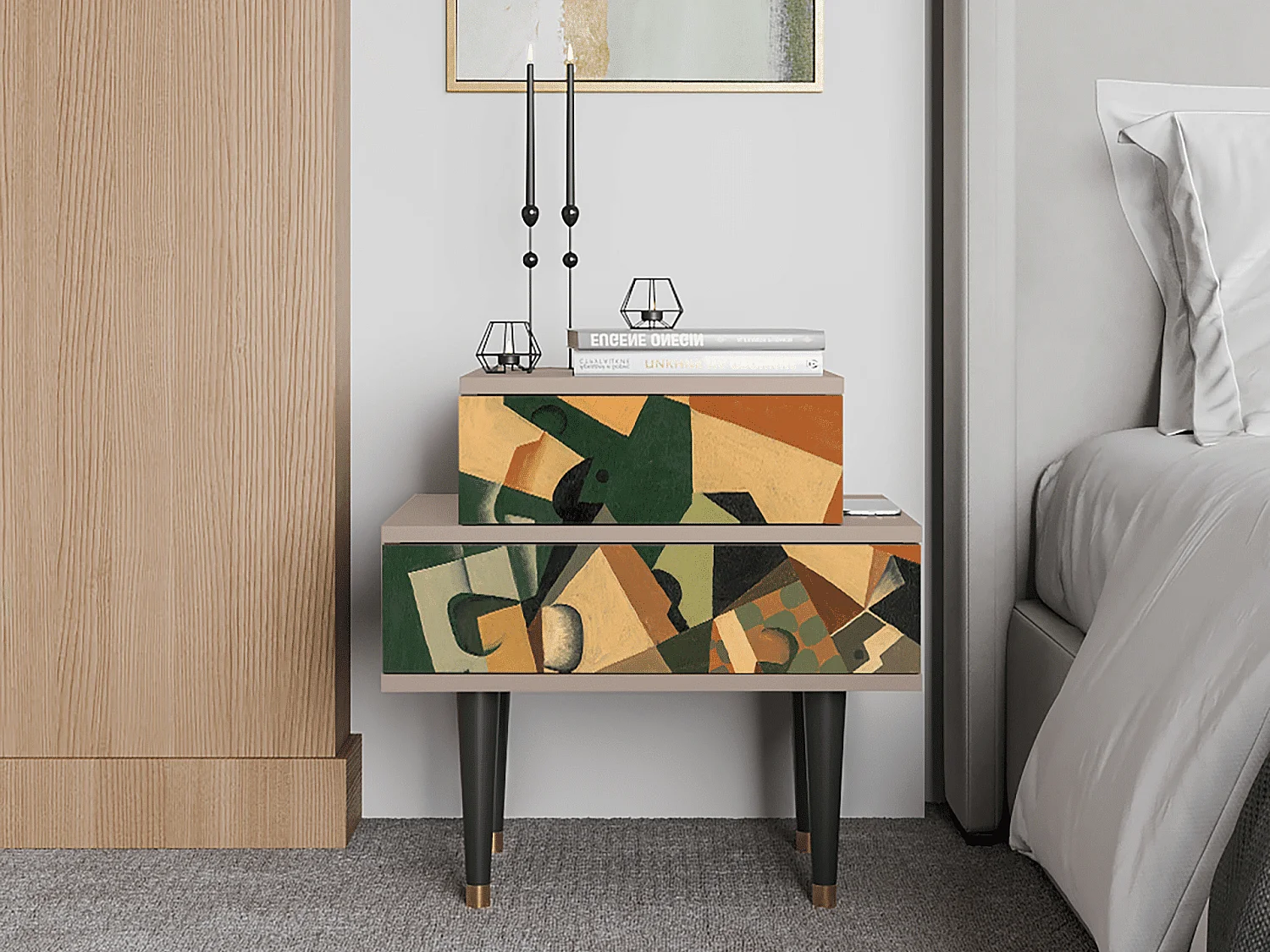 Nachttisch - 58х58х41 cm - NS1 - Glass and Checkerboard, Latte